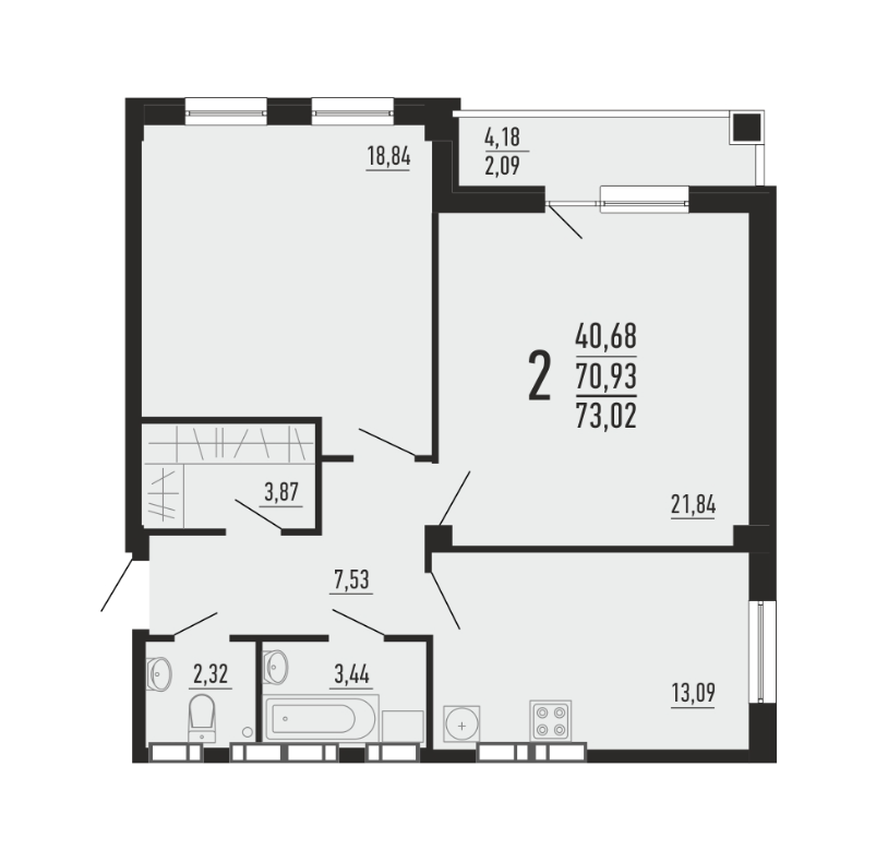 3-к. квартира, 70,5 м², 73 кв., 14/16 эт.