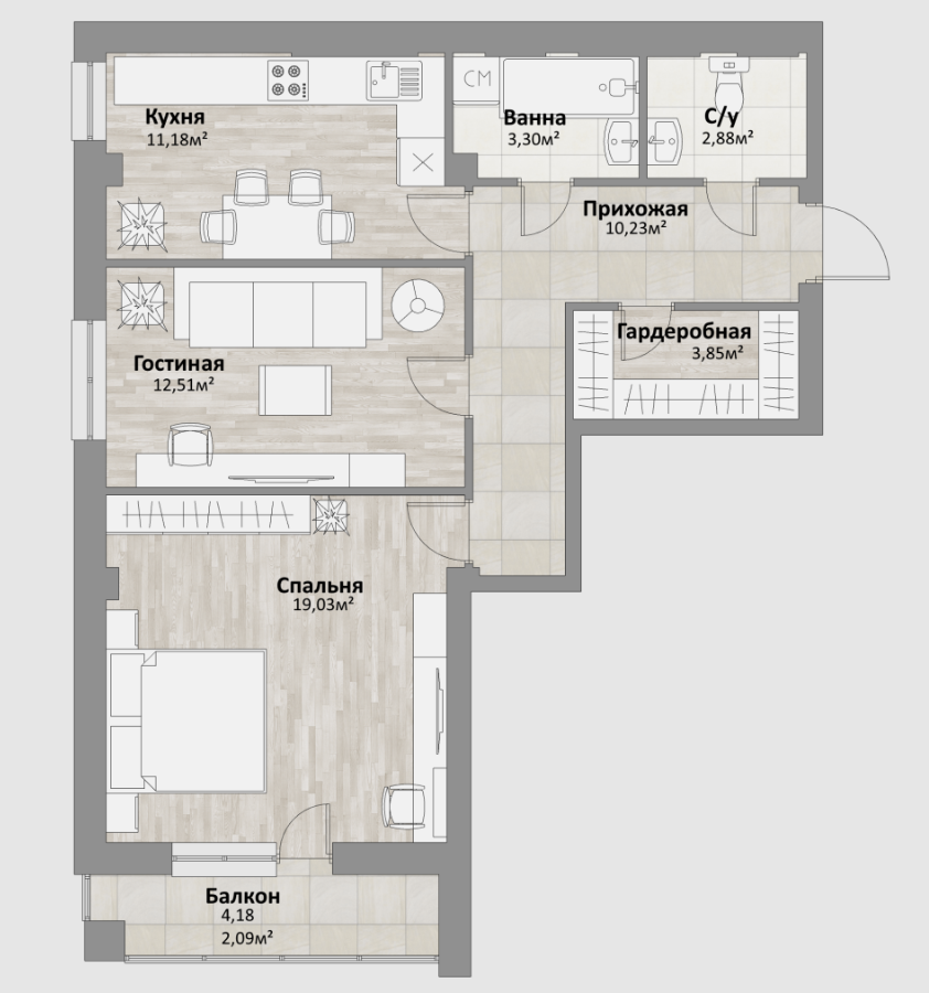 2-к. квартира, 62,7 м², 77 кв., 14/16 эт.