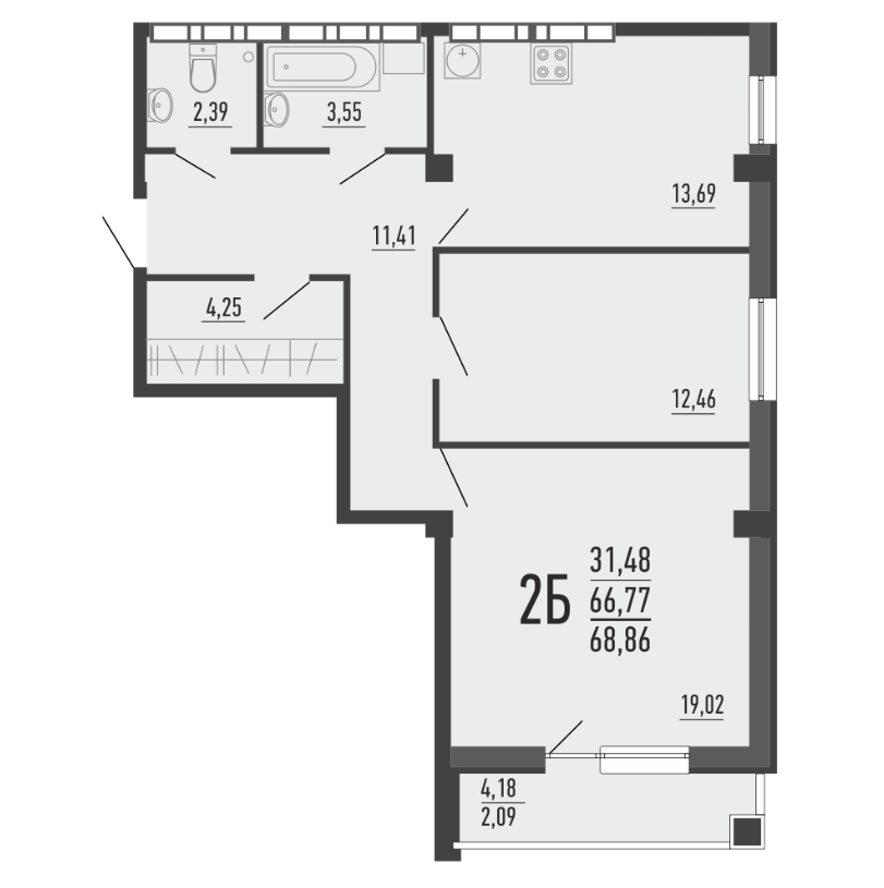 3-к. квартира, 66,1 м², 80 кв., 15/16 эт.