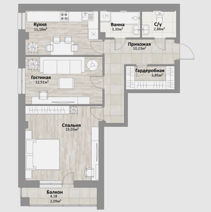 2-к. квартира, 62,7 м², 83 кв., 15/16 эт.